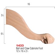 OSBORNE WOOD PRODUCTS 12 x 16 x 2 1/4 Ball and Claw Cabriole Foot in Rubberwood ( 1433RW